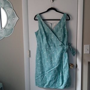 Boden Linen Cotton Blend Faux Wrap Dress